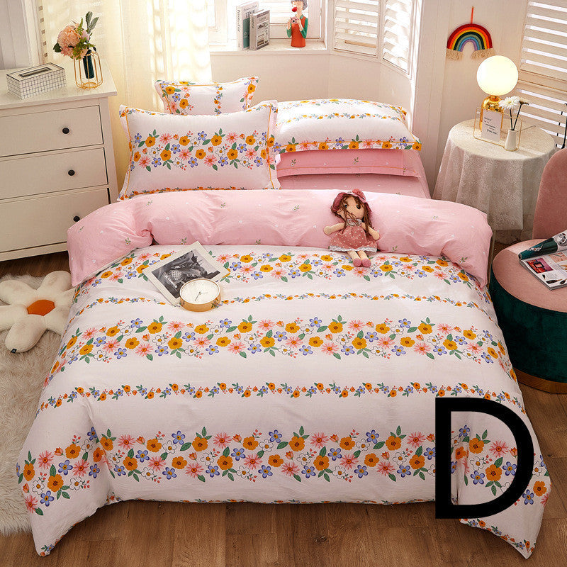 KTX-043603 Cotton Four-Piece Comforter Set with Modern Print Design, Includes Quilt Cover and Sheet