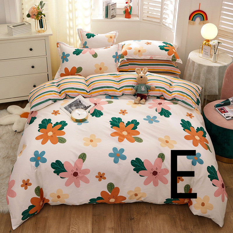 KTX-043603 Cotton Four-Piece Comforter Set with Modern Print Design, Includes Quilt Cover and Sheet