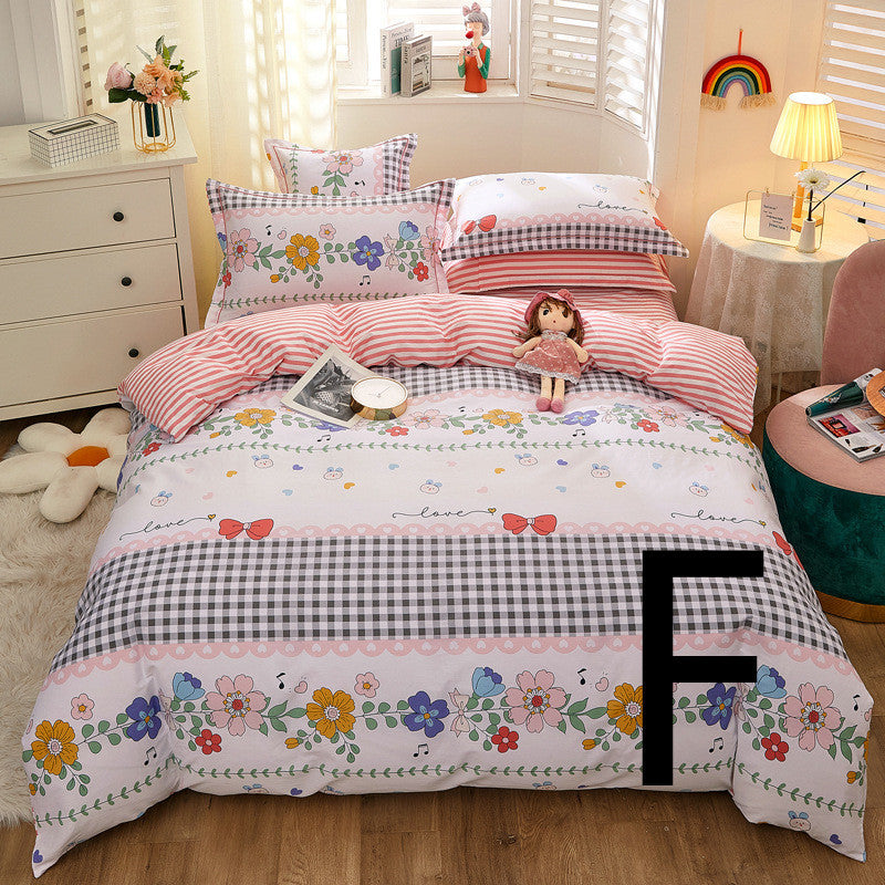 KTX-043603 Cotton Four-Piece Comforter Set with Modern Print Design, Includes Quilt Cover and Sheet