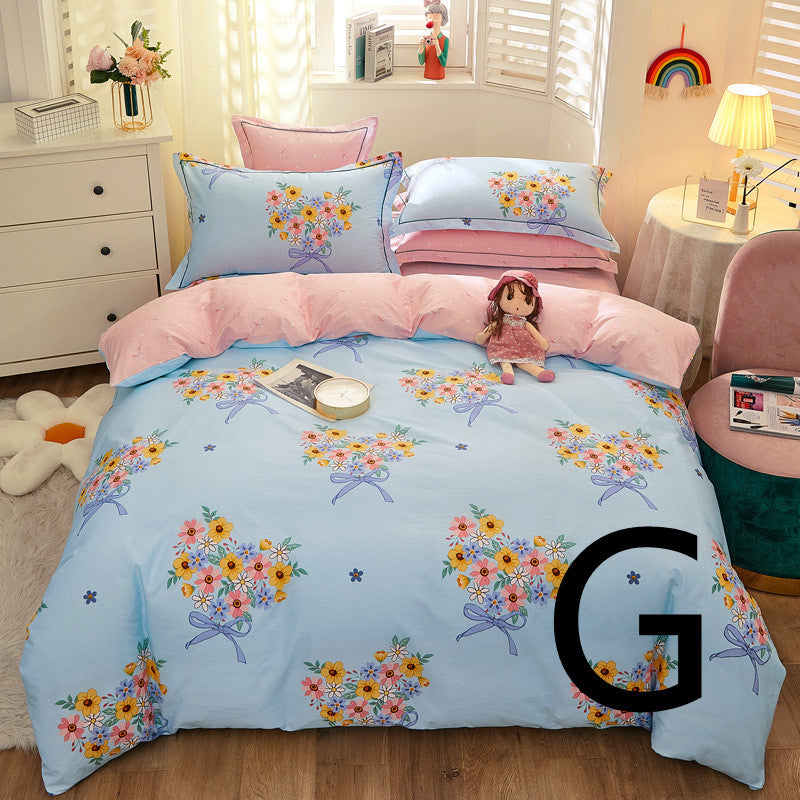 KTX-043603 Cotton Four-Piece Comforter Set with Modern Print Design, Includes Quilt Cover and Sheet