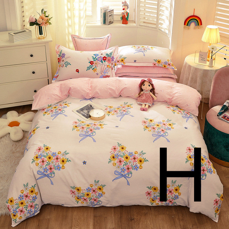 KTX-043603 Cotton Four-Piece Comforter Set with Modern Print Design, Includes Quilt Cover and Sheet