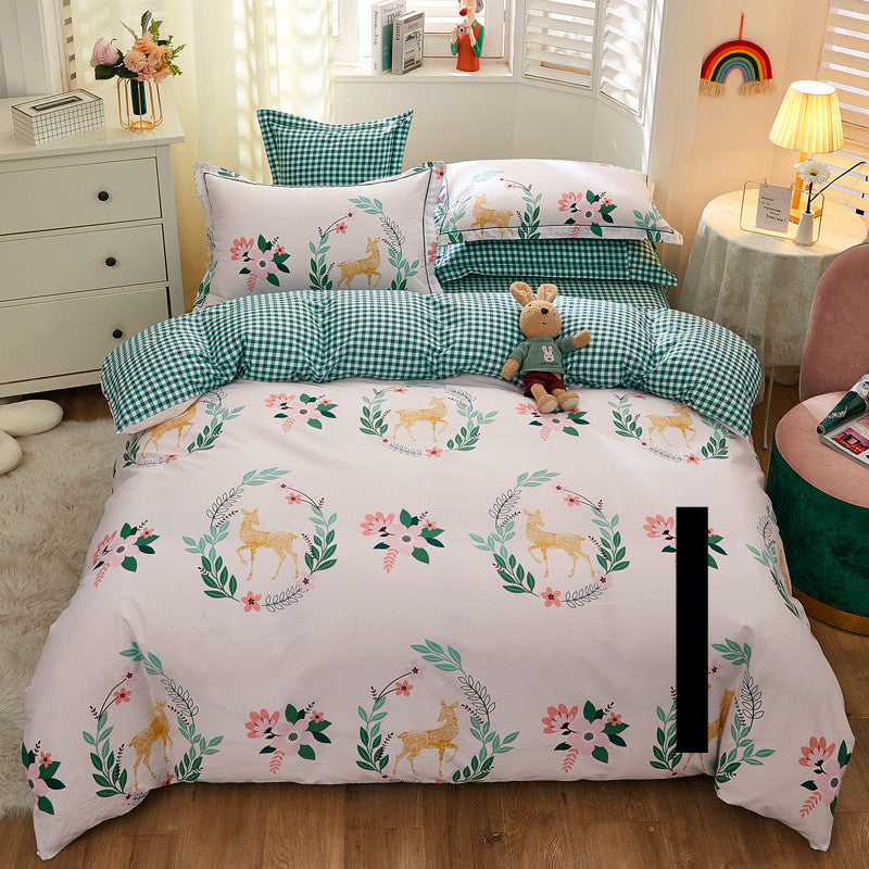 KTX-043603 Cotton Four-Piece Comforter Set with Modern Print Design, Includes Quilt Cover and Sheet