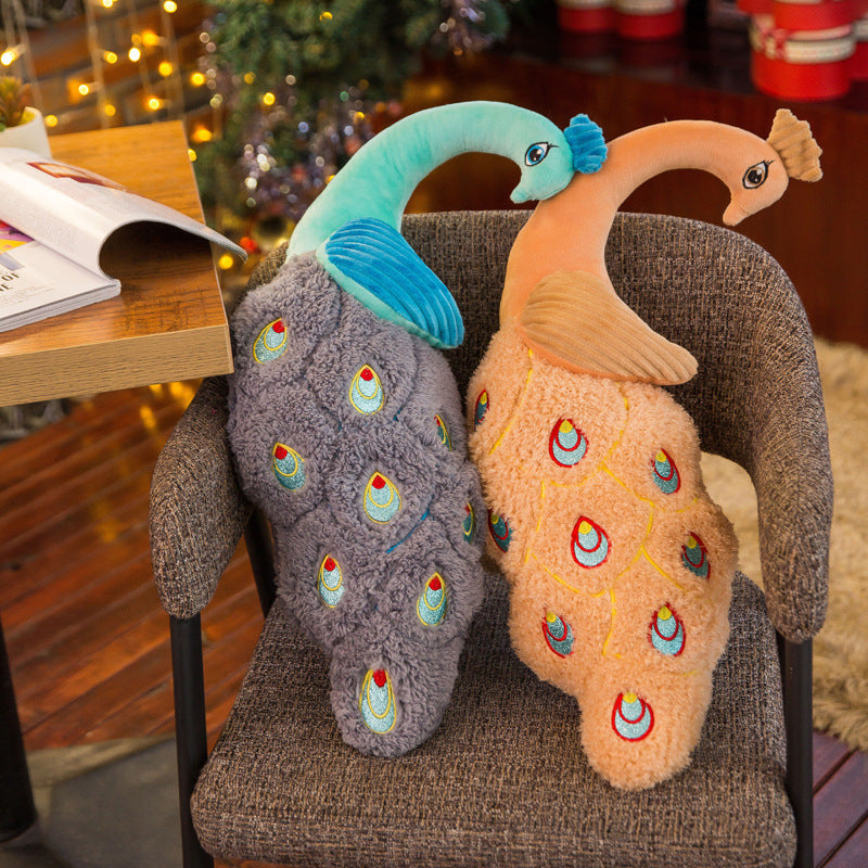 KTX-043603 Plush Peacock Pillow - Soft Short Plush with PP Cotton Filling