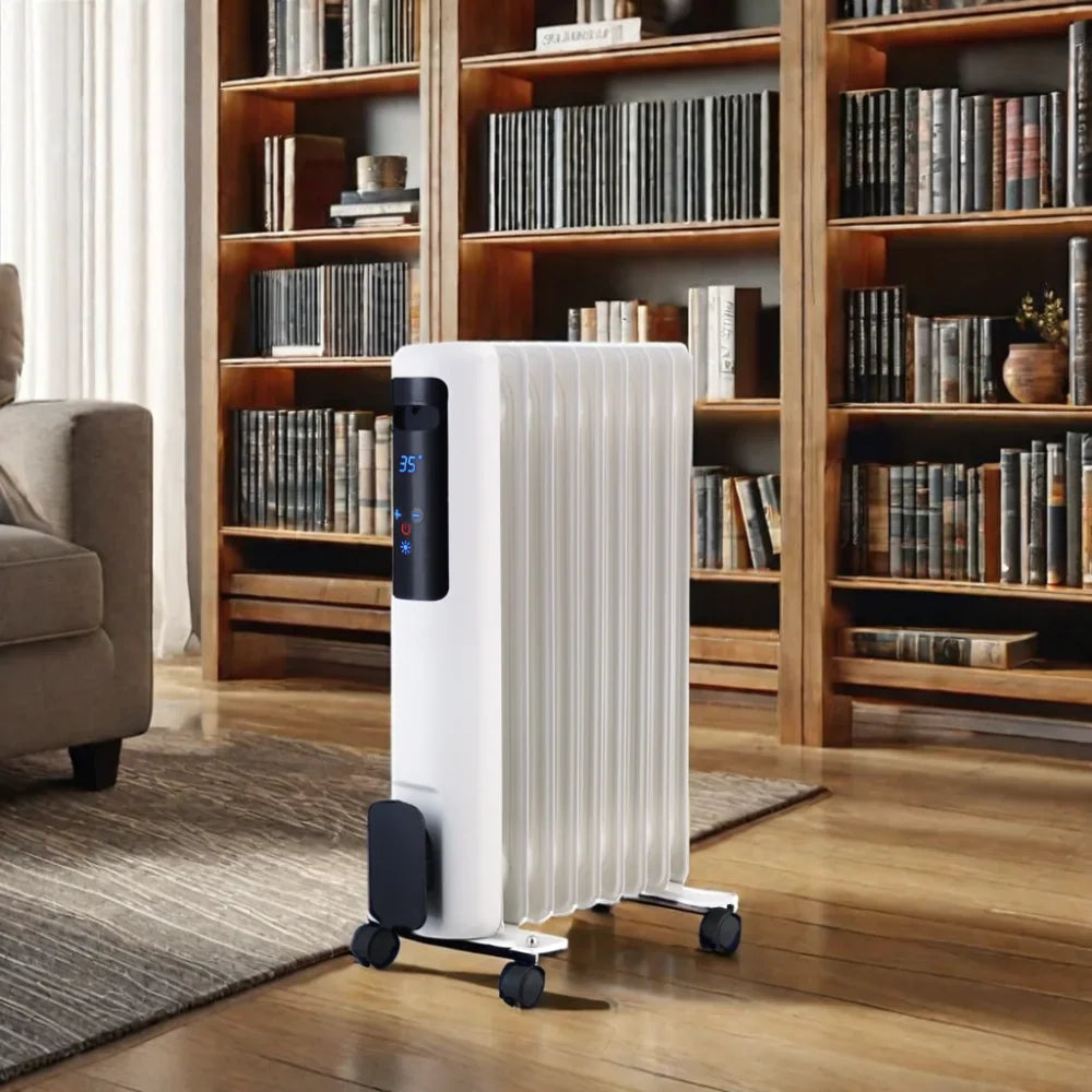 KTX-044691 1500/2000W Portable Oil-Filled Electric Radiator Heater with Adjustable Thermostat and Overheat Protection for Home Use