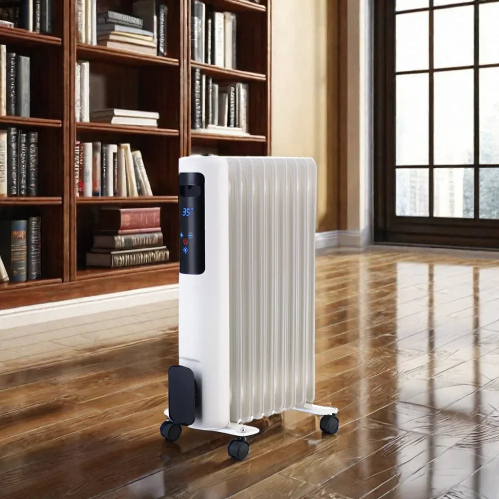 KTX-044691 1500/2000W Portable Oil-Filled Electric Radiator Heater with Adjustable Thermostat and Overheat Protection for Home Use
