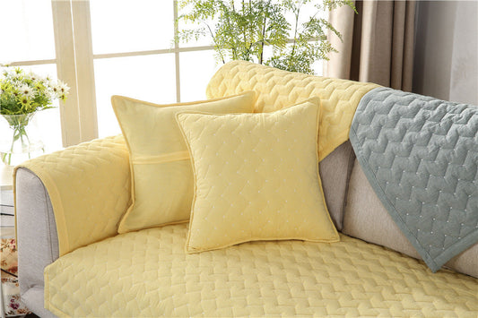 KTX-044755 Solid Color Cotton Quilted Sofa Cushion in Yellow - Modern Non-slip Design, Multiple Sizes Available