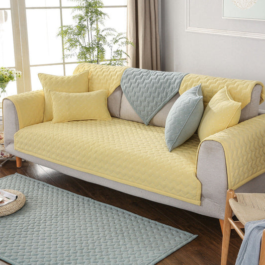 KTX-044755 Solid Color Cotton Quilted Sofa Cushion in Yellow - Modern Non-slip Design, Multiple Sizes Available