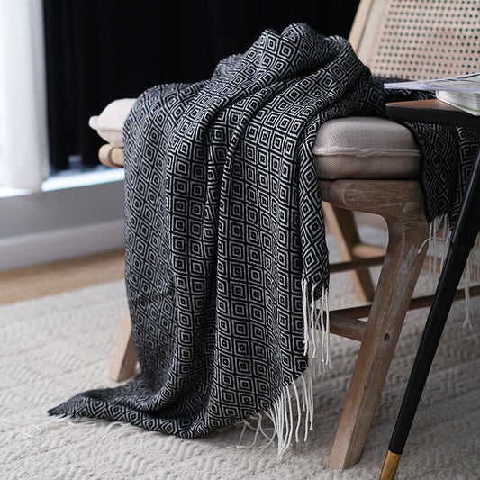 KTX-045075 Nordic Style Geometric Woven Sofa Blanket in Black - 127 x 170 CM Acrylic Material