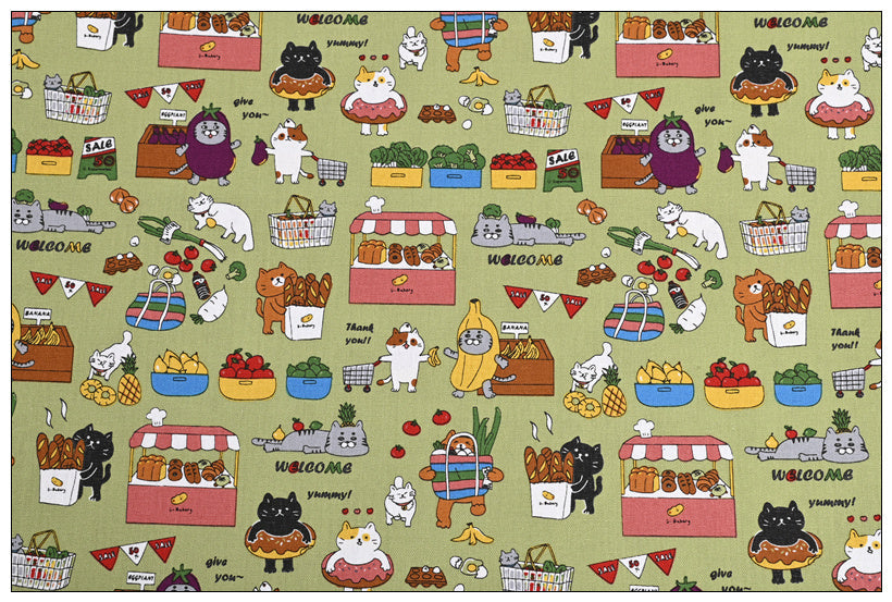 KTX-045907 Thick Cotton Cute Cat Print Fabric for Handmade DIY Projects - 100% Cotton, 110cm Wide