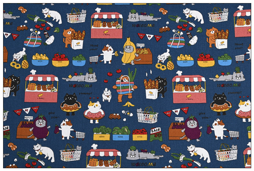KTX-045907 Thick Cotton Cute Cat Print Fabric for Handmade DIY Projects - 100% Cotton, 110cm Wide