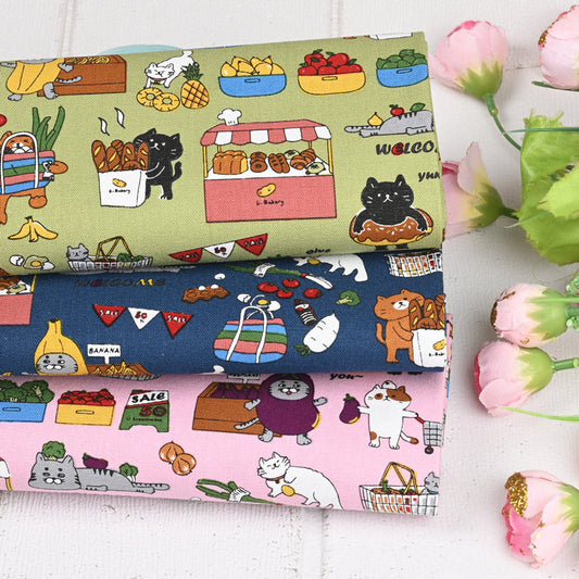 KTX-045907 Thick Cotton Cute Cat Print Fabric for Handmade DIY Projects - 100% Cotton, 110cm Wide