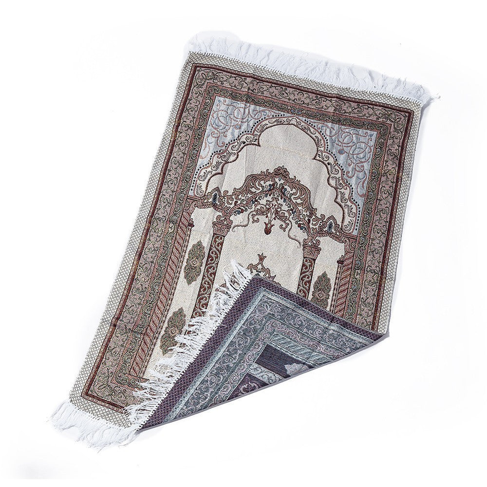 KTX-047059 Lightweight Cotton Muslim Prayer Blanket - Rectangle Grid Design, 65x110 cm for Living Room, Bedroom, and Outdoor Use