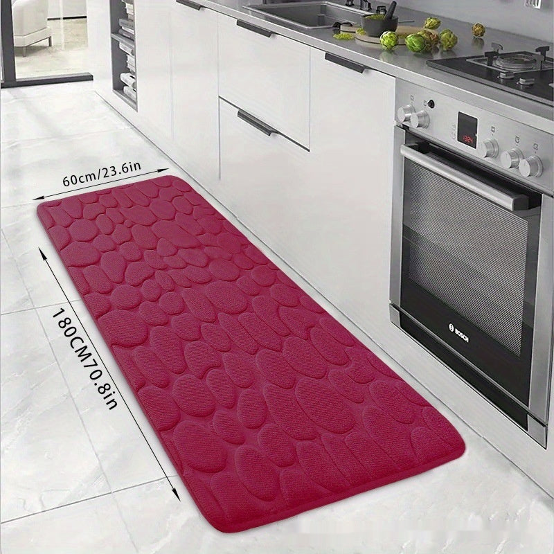 KTX-047123 Small Stone Block Embossed Non-Slip Kitchen Mat in Various Colors - 50x120cm Cotton