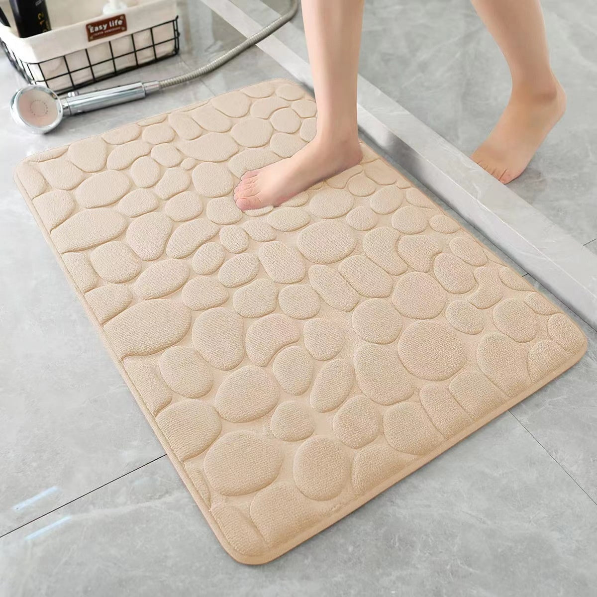 KTX-047123 Small Stone Block Embossed Non-Slip Kitchen Mat in Various Colors - 50x120cm Cotton