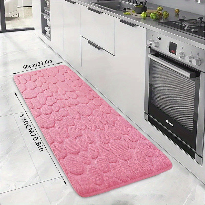 KTX-047123 Small Stone Block Embossed Non-Slip Kitchen Mat in Various Colors - 50x120cm Cotton