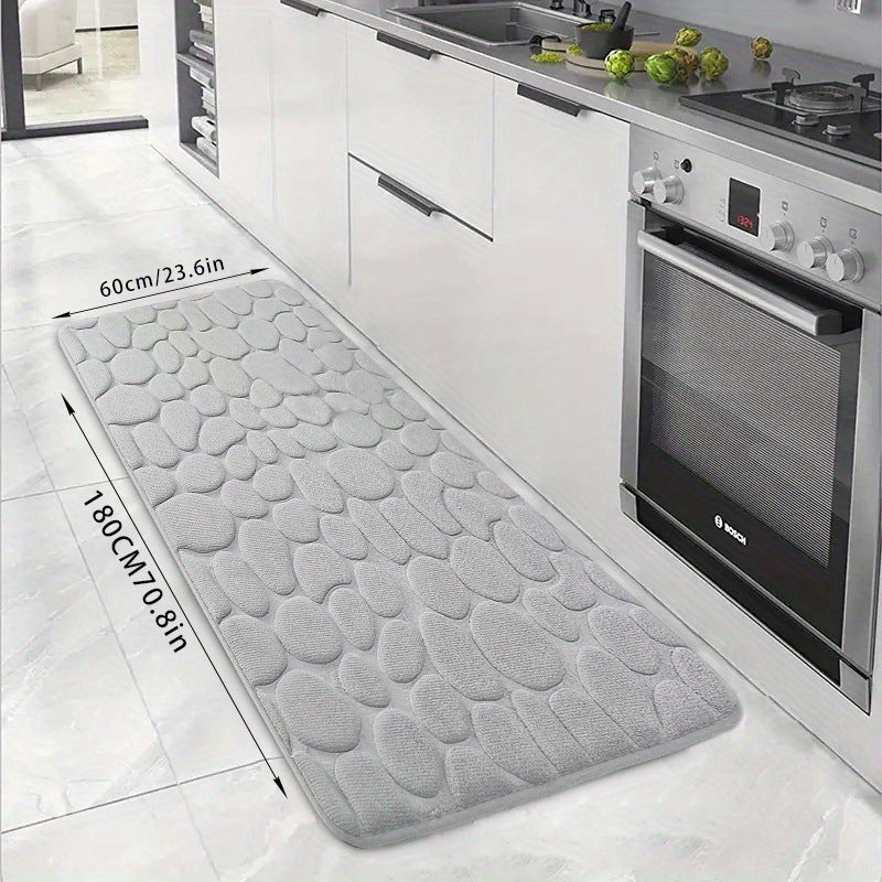 KTX-047123 Small Stone Block Embossed Non-Slip Kitchen Mat in Various Colors - 50x120cm Cotton