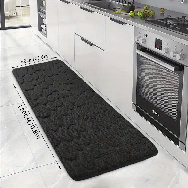 KTX-047123 Small Stone Block Embossed Non-Slip Kitchen Mat in Various Colors - 50x120cm Cotton