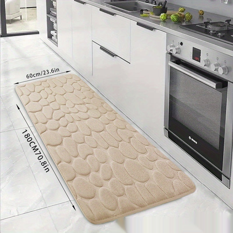 KTX-047123 Small Stone Block Embossed Non-Slip Kitchen Mat in Various Colors - 50x120cm Cotton