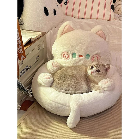 KTX-048659 Universal Warm Pet Bed for Cats - Cozy Hug Design, Multiple Sizes and Colors Available