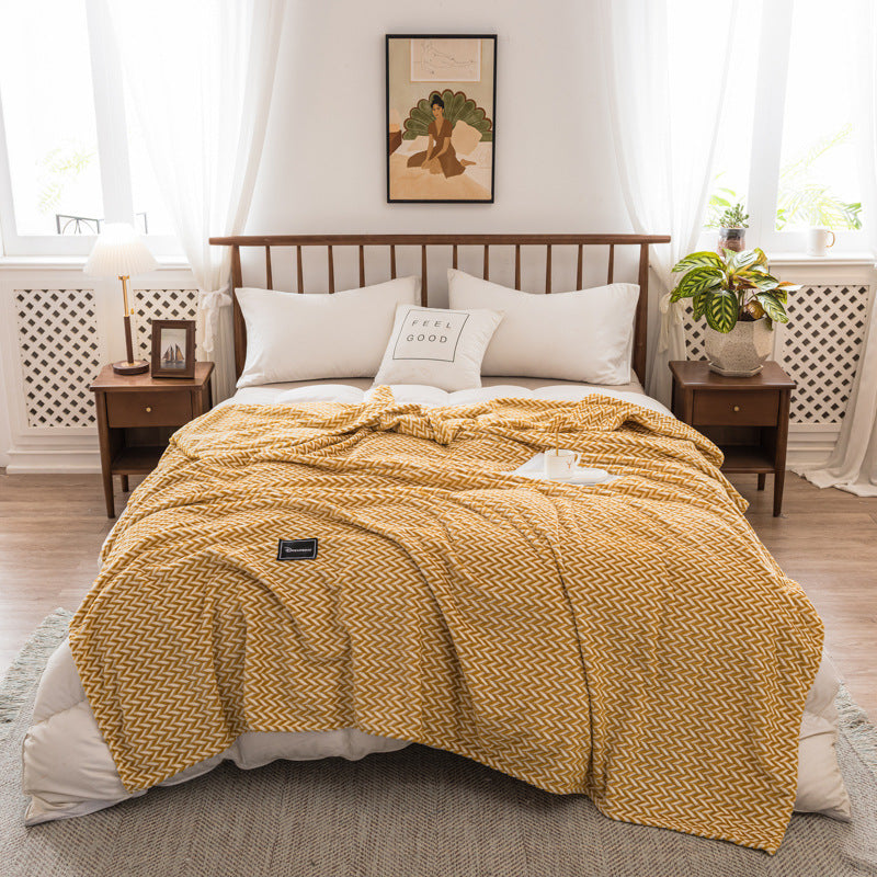 KTX-048851 Milk Velvet Thickened Yarn-Dyed Striped Flannel Blanket for Autumn and Winter