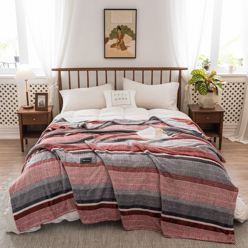 KTX-048851 Milk Velvet Thickened Yarn-Dyed Striped Flannel Blanket for Autumn and Winter
