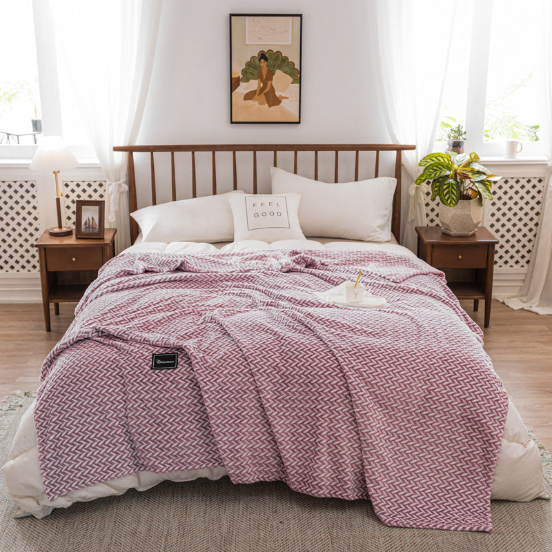 KTX-048851 Milk Velvet Thickened Yarn-Dyed Striped Flannel Blanket for Autumn and Winter
