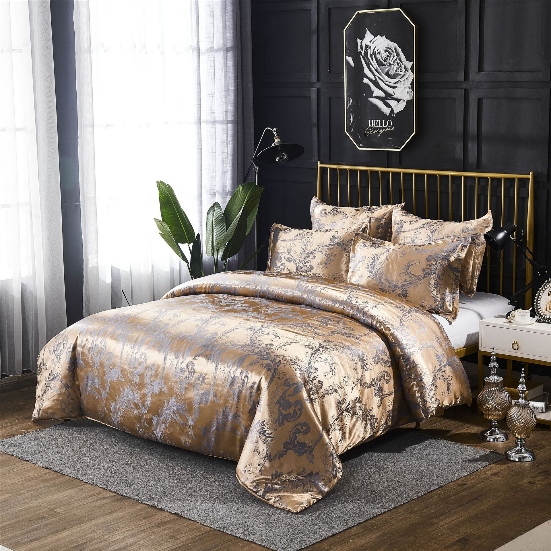 KTX-049299 Three-Piece Polyester Bedding Set with Reactive Print, Various Sizes Available