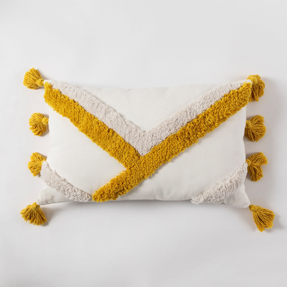 KTX-049363 Moroccan Style Tufted Embroidery Pillow with Cotton Canvas and Tassels, 45x45cm / 30x50cm