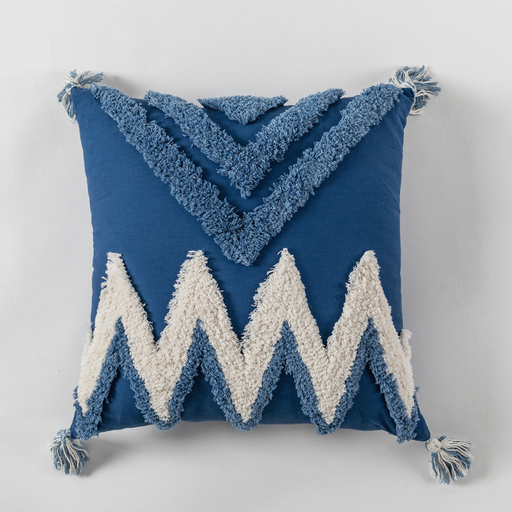 KTX-049363 Moroccan Style Tufted Embroidery Pillow with Cotton Canvas and Tassels, 45x45cm / 30x50cm