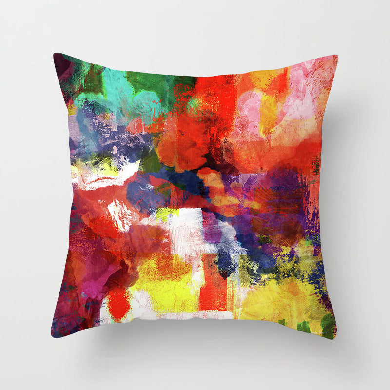 KTX-050579 Soft Peach Skin Cushion Cover in Printed Linen Design 45x45cm