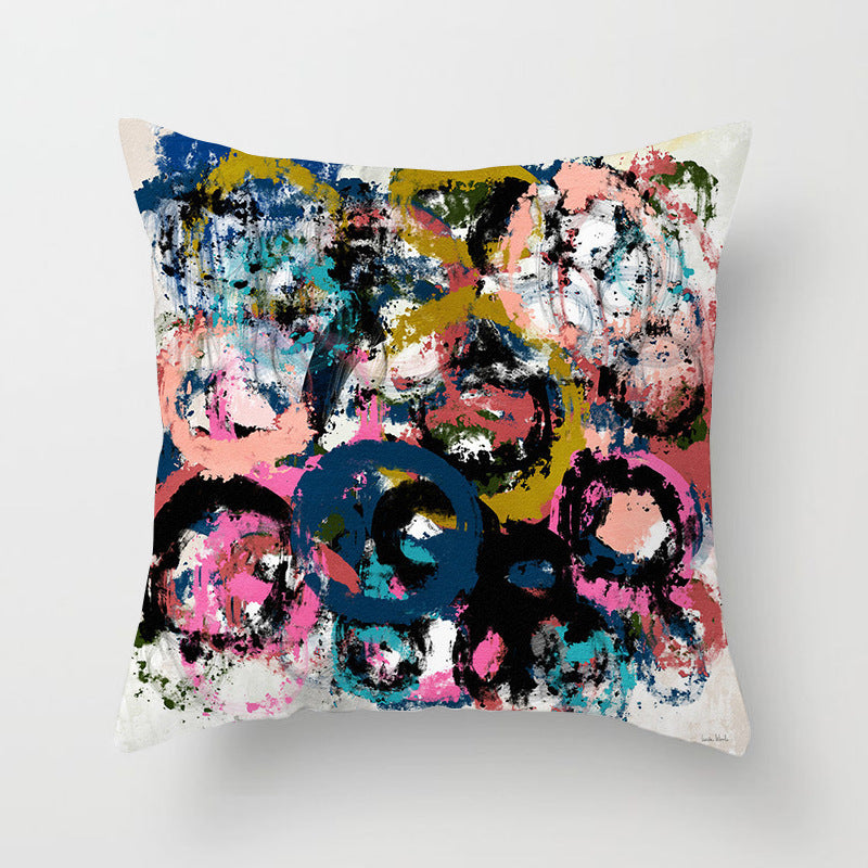 KTX-050579 Soft Peach Skin Cushion Cover in Printed Linen Design 45x45cm