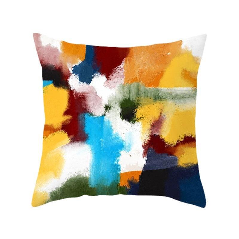 KTX-050579 Soft Peach Skin Cushion Cover in Printed Linen Design 45x45cm