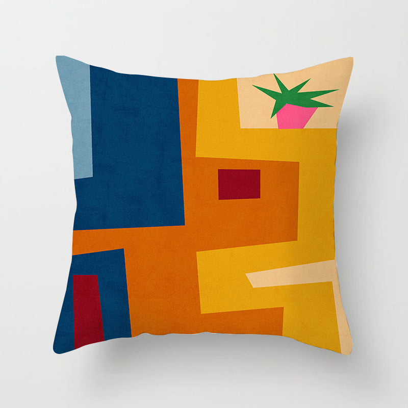 KTX-050579 Soft Peach Skin Cushion Cover in Printed Linen Design 45x45cm