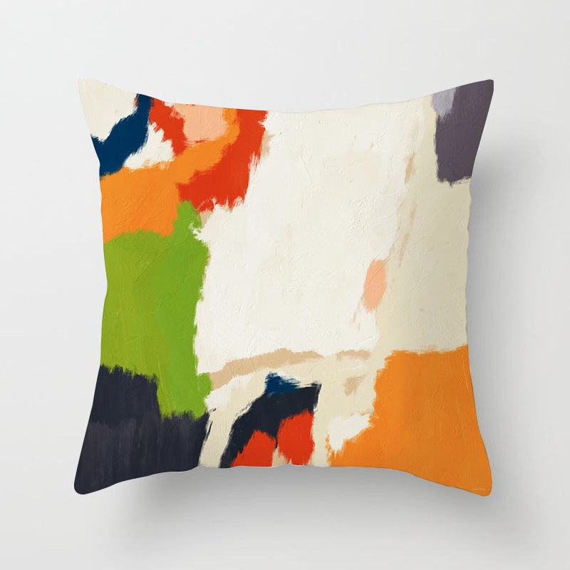 KTX-050579 Soft Peach Skin Cushion Cover in Printed Linen Design 45x45cm