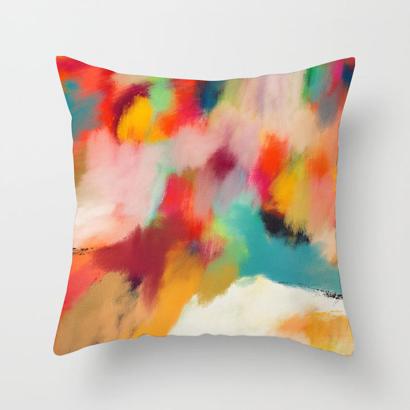 KTX-050579 Soft Peach Skin Cushion Cover in Printed Linen Design 45x45cm