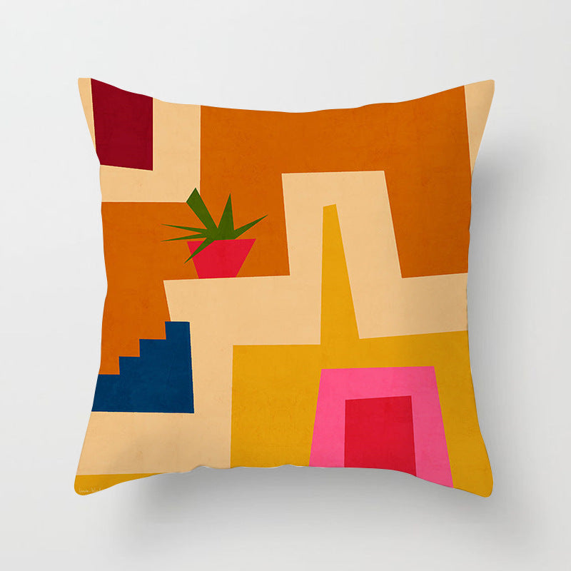 KTX-050579 Soft Peach Skin Cushion Cover in Printed Linen Design 45x45cm