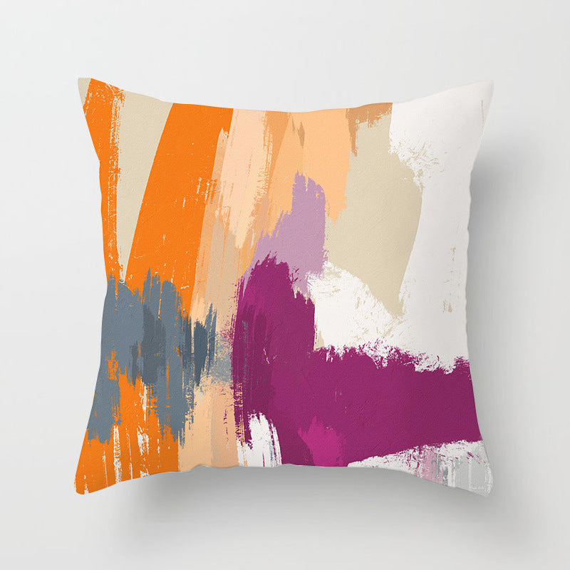 KTX-050579 Soft Peach Skin Cushion Cover in Printed Linen Design 45x45cm