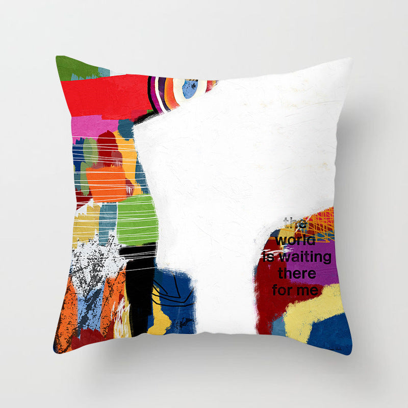 KTX-050579 Soft Peach Skin Cushion Cover in Printed Linen Design 45x45cm