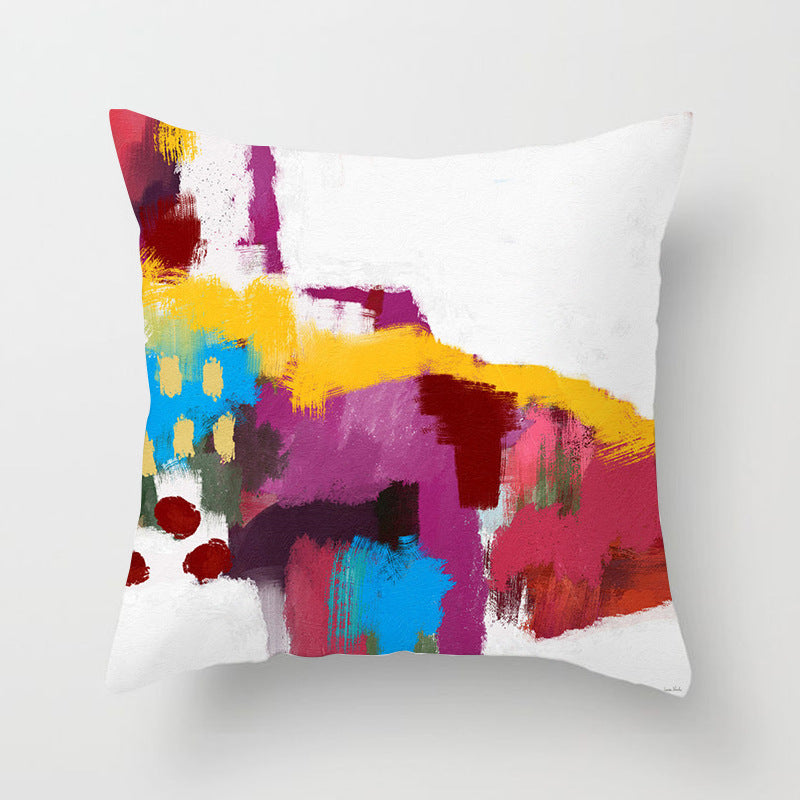 KTX-050579 Soft Peach Skin Cushion Cover in Printed Linen Design 45x45cm