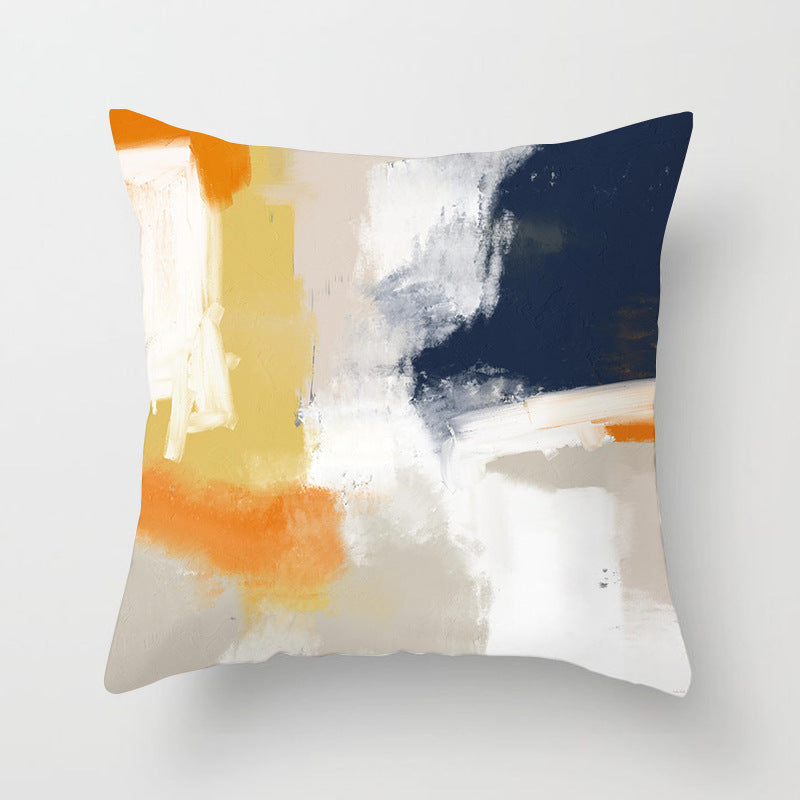 KTX-050579 Soft Peach Skin Cushion Cover in Printed Linen Design 45x45cm