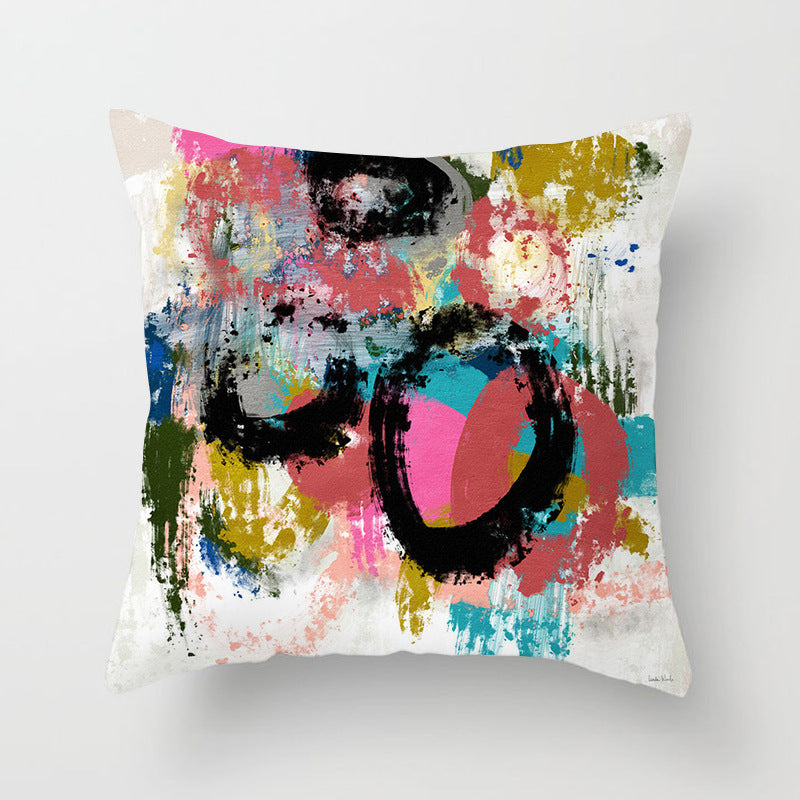 KTX-050579 Soft Peach Skin Cushion Cover in Printed Linen Design 45x45cm