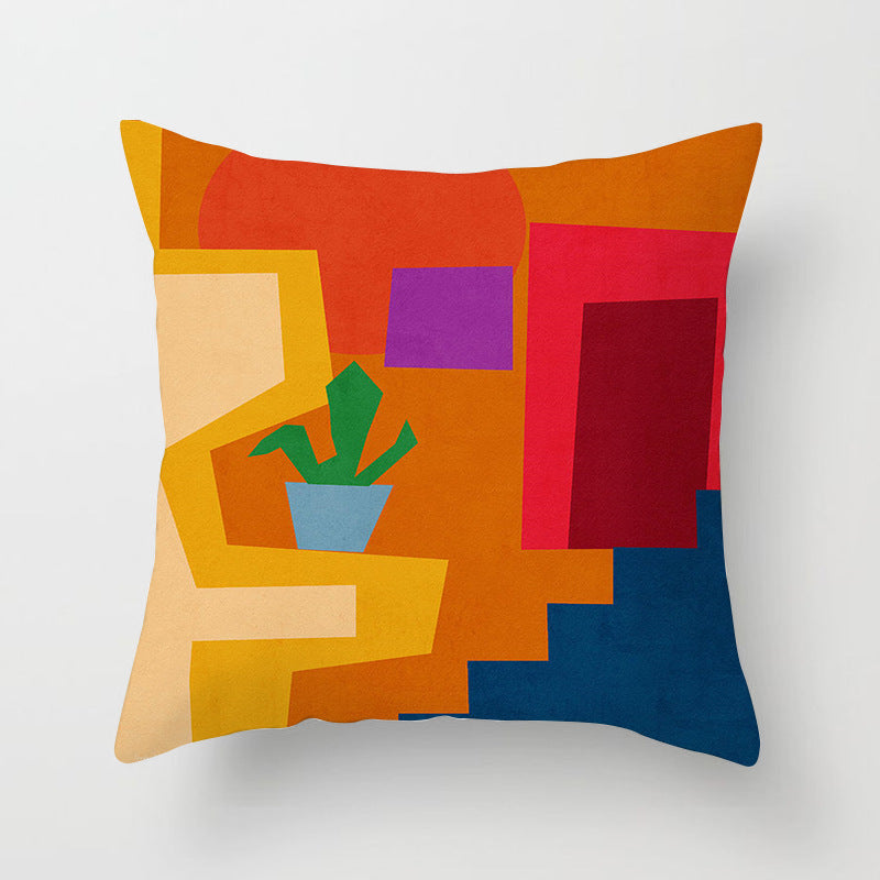 KTX-050579 Soft Peach Skin Cushion Cover in Printed Linen Design 45x45cm