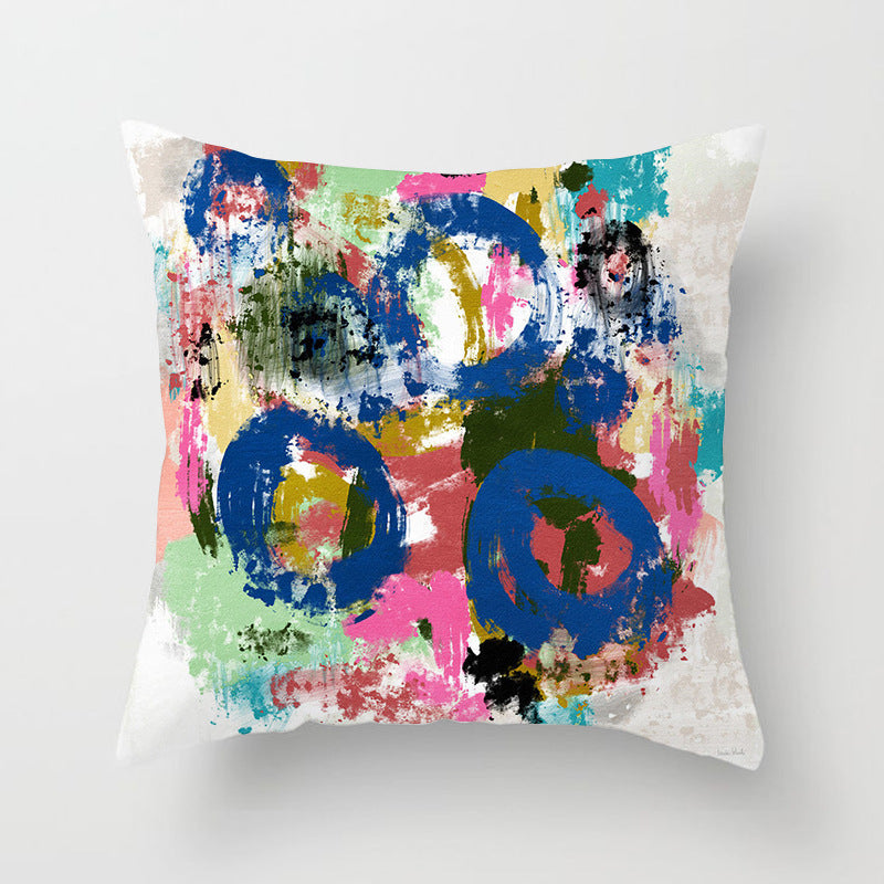 KTX-050579 Soft Peach Skin Cushion Cover in Printed Linen Design 45x45cm