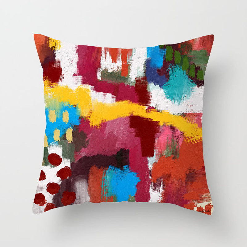 KTX-050579 Soft Peach Skin Cushion Cover in Printed Linen Design 45x45cm