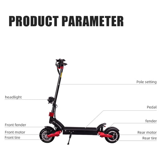 KTX-051027 Foldable 60V Dual Motor 1600W Electric Scooter for Adults with 10inch Solid Tires, Max Speed 70KM/h