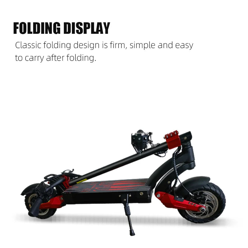 KTX-051027 Foldable 60V Dual Motor 1600W Electric Scooter for Adults with 10inch Solid Tires, Max Speed 70KM/h