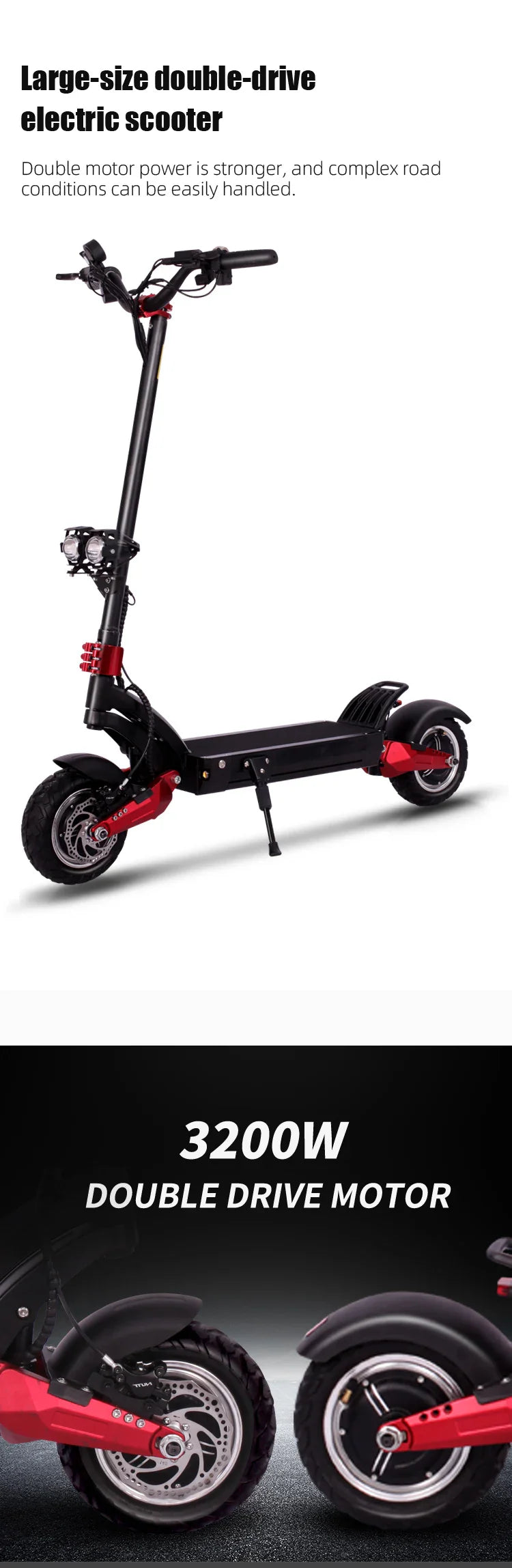 KTX-051027 Foldable 60V Dual Motor 1600W Electric Scooter for Adults with 10inch Solid Tires, Max Speed 70KM/h