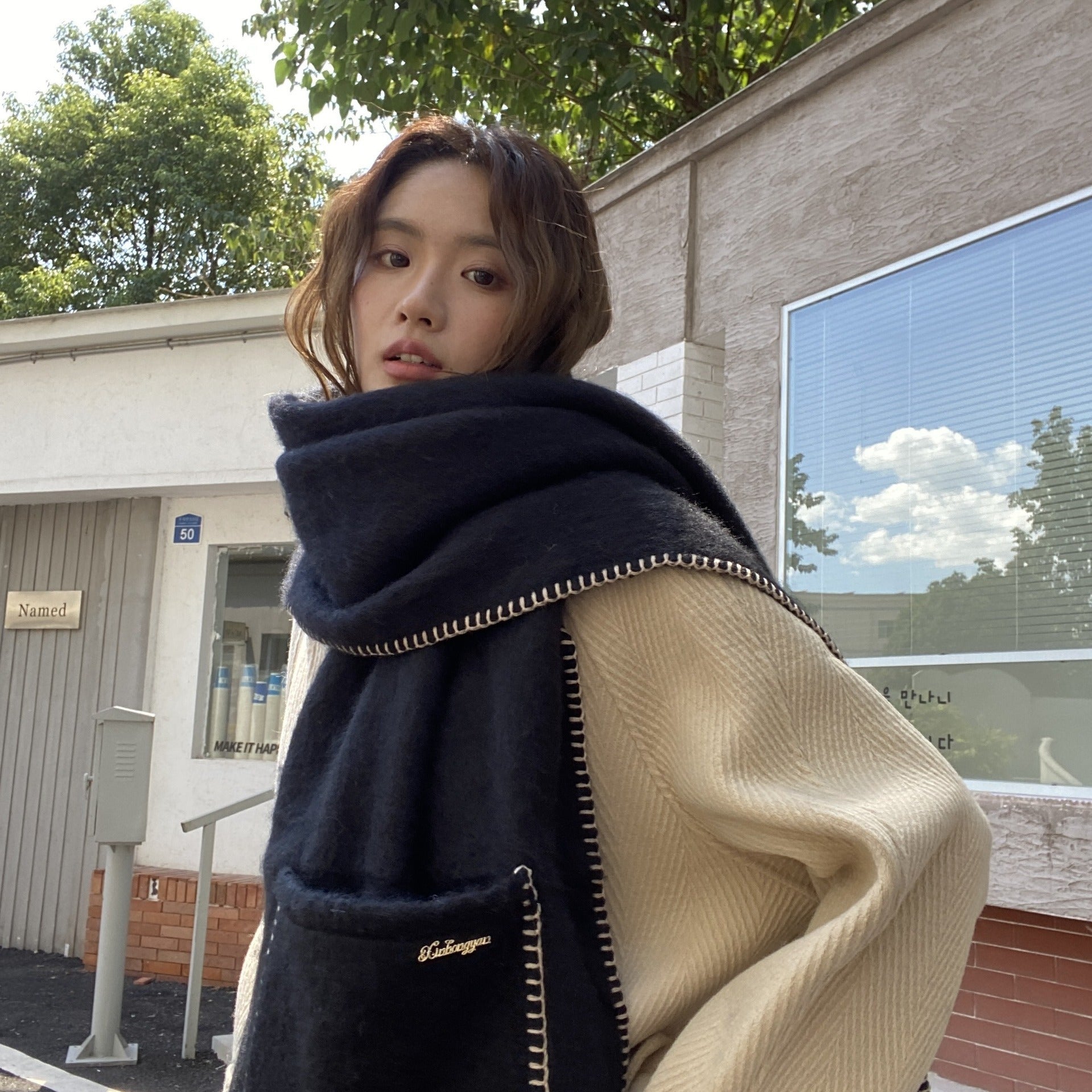 KTX-052243 Winter Women's Lycra Pocket Scarf - Soft Spandex, Warm and Stylish