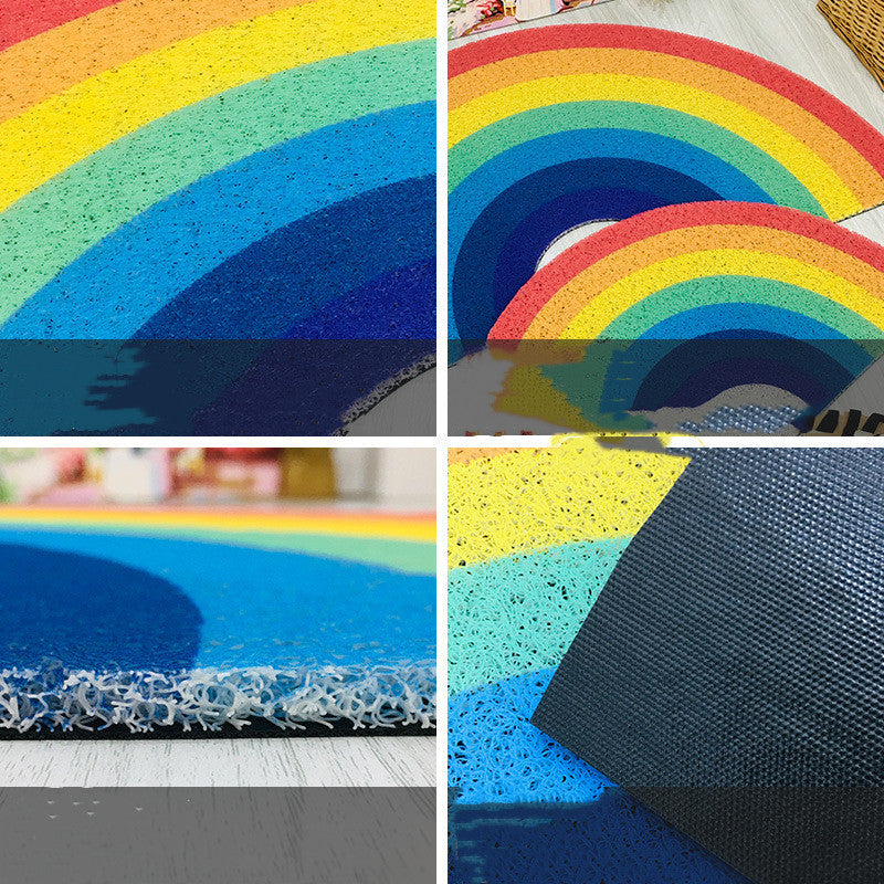 KTX-053907 Rainbow Semicircle Thickened PVC Floor Mat for Bathroom and Living Spaces