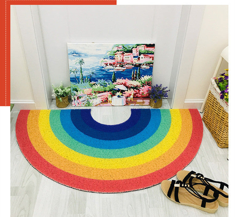 KTX-053907 Rainbow Semicircle Thickened PVC Floor Mat for Bathroom and Living Spaces